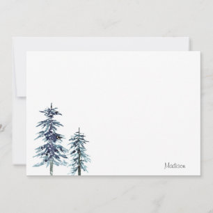 Zwei Aquarellkiefern Winter Pine Trees Mitteilungskarte