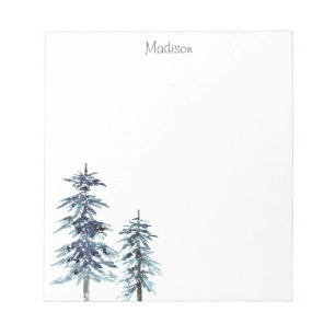 Zwei Aquarellkiefern Winter Pine Trees Notizblock