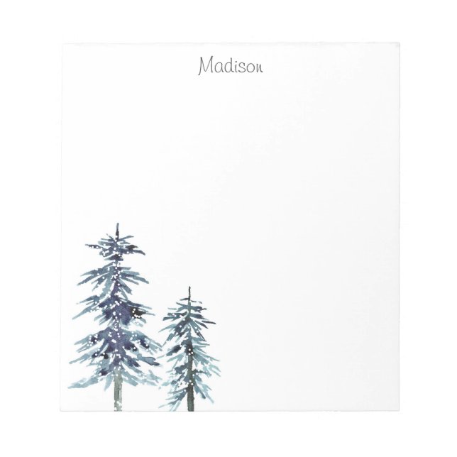 Zwei Aquarellkiefern Winter Pine Trees Notizblock (Vorderseite)