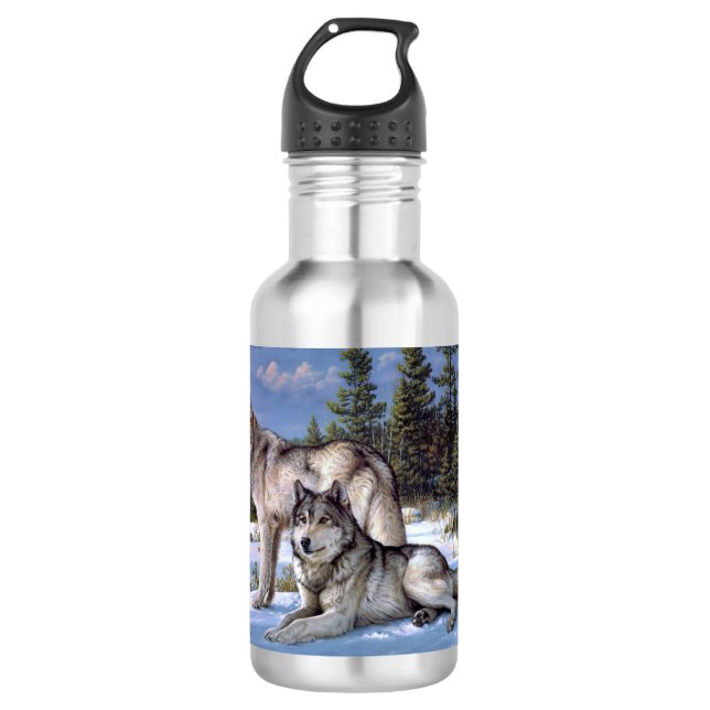 Zwei arktische Wölfe malen Edelstahlflasche (Vorderseite)