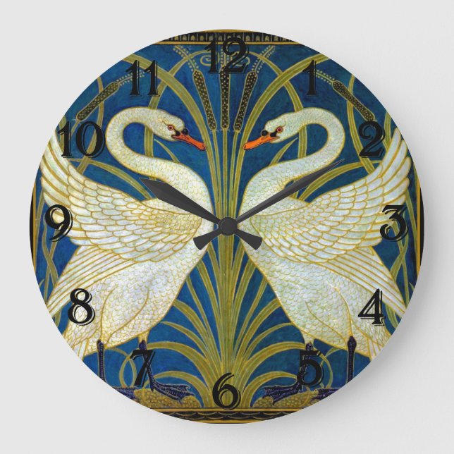 Zwei Art Deco Swans Acrylmauer-Uhr Große Wanduhr (Vorderseite)