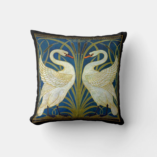 Zwei Art Deco Swans Pillow Kissen (Vorderseite)