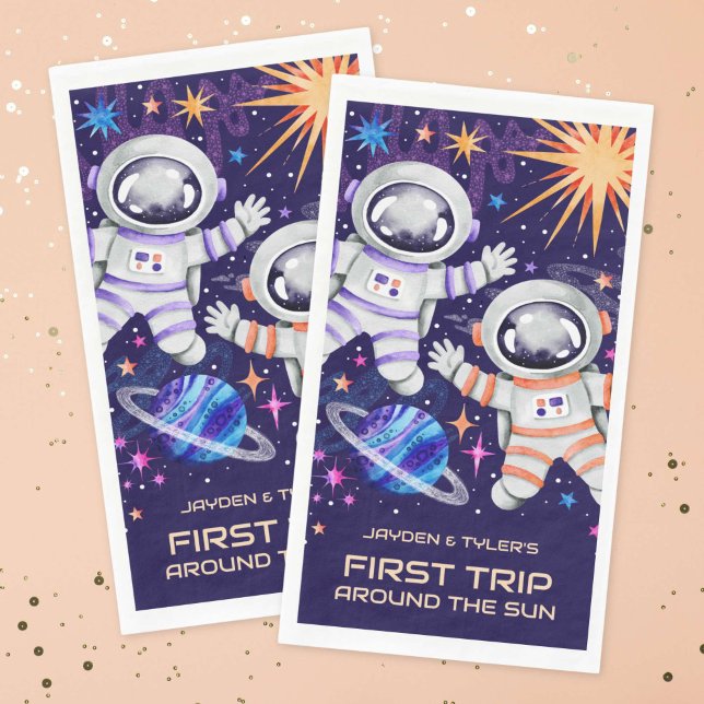 Zwei Astronauten: Erste Reise um den Sonnenraum Serviette (Twin Astronauts First Trip Around the Sun Space Paper Guest Towels)