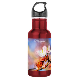 Zwei atemberaubende Kirschblüten. Rosa, blauer Hin Edelstahlflasche