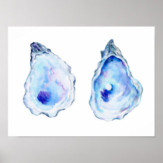 Zwei Austern-Muscheln mit Perlenprint Poster