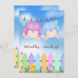 Zwei Baby-Duschbabys auf der Wäscheleine Einladung