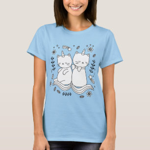 Zwei Baby-Einhorn-Kätzchen Süße Katze Einhorn-Mutt T-Shirt