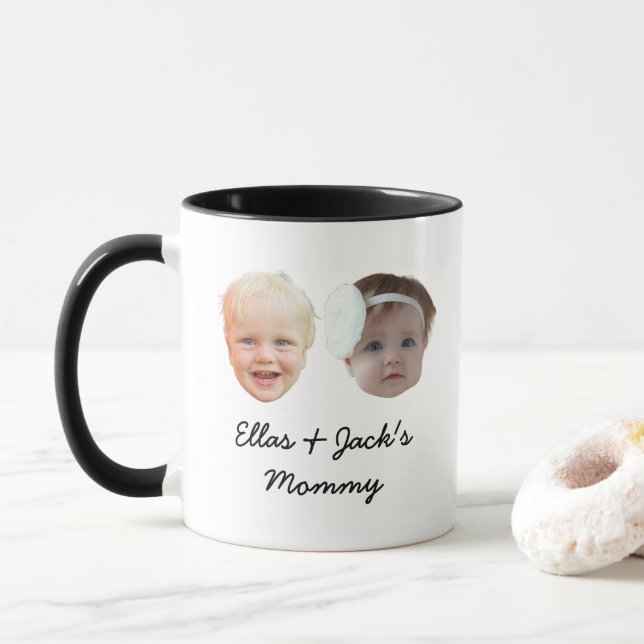 Zwei Baby Gesicht Personalisierten Foto Mommy of T Tasse (Mit Donut)