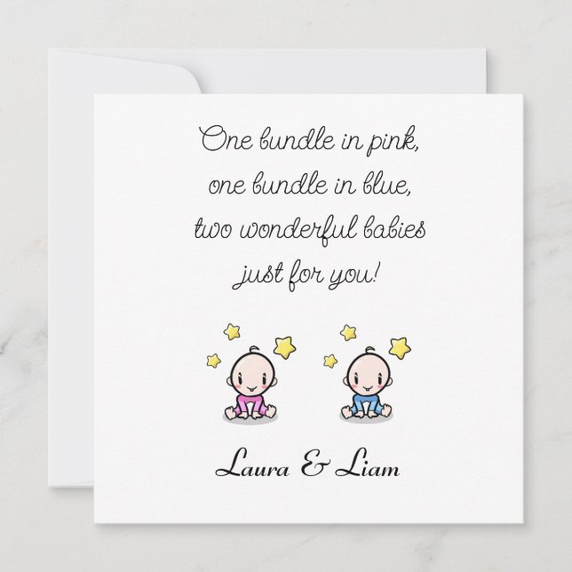 Zwei Baby Gratulationen mit Namen, Mädchen & Junge Karte (Vorderseite)