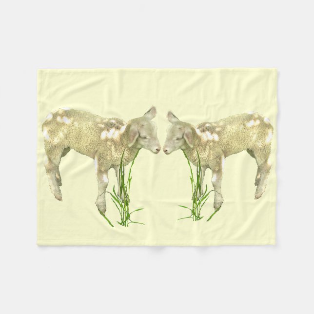 Zwei Baby Lambs auf der gelben Fleece-Blankette Fleecedecke (Vorderseite (Horizontal))