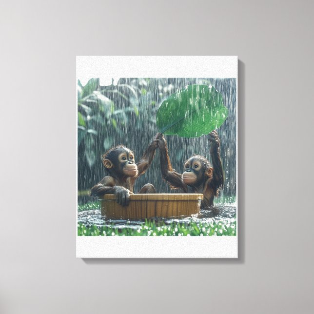 Zwei Baby Orangutans Leinwanddruck (Vorderseite)