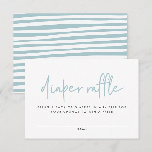 Zwei Babyduschen blau, moderner Windel Tombola Begleitkarte (Vorne/Hinten)