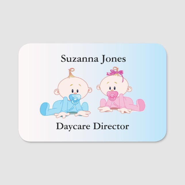 Zwei Babys Girl Boy Daycare Designname Tag Namensschild (Vorderseite)