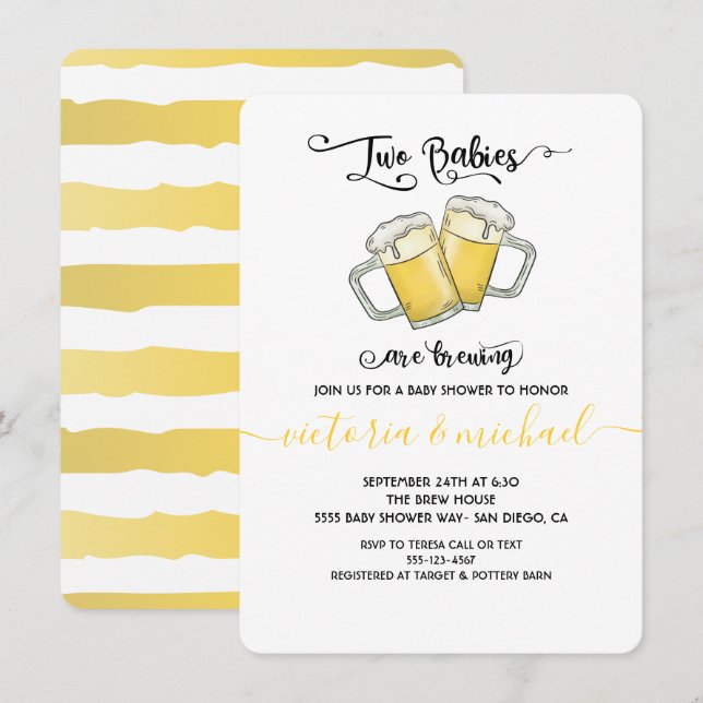 Zwei Babys werden Baby Shower Einladungen (Vorne/Hinten)