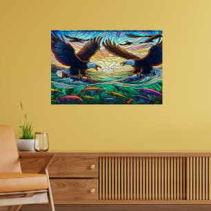 Zwei Bald-Adler fangen Fisch über einen pulsierend Poster