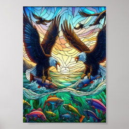 Zwei Baldadler fangen Fisch über Wasser 5"x7" Poster