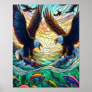Zwei Baldadler fangen Fisch über Wasser 8x10 Poster