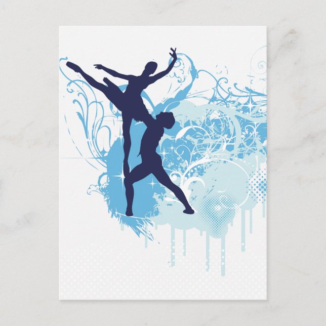Zwei Ballet Tänzer Silhouette in Blue Postkarte (Vorderseite)