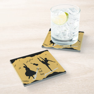 Zwei Balletttänzer und Musik in goldener Beige Far Glasuntersetzer