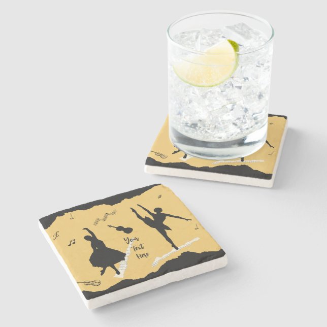 Zwei Balletttänzer und Musik in goldener Beige Far Steinuntersetzer (Seitenansicht)