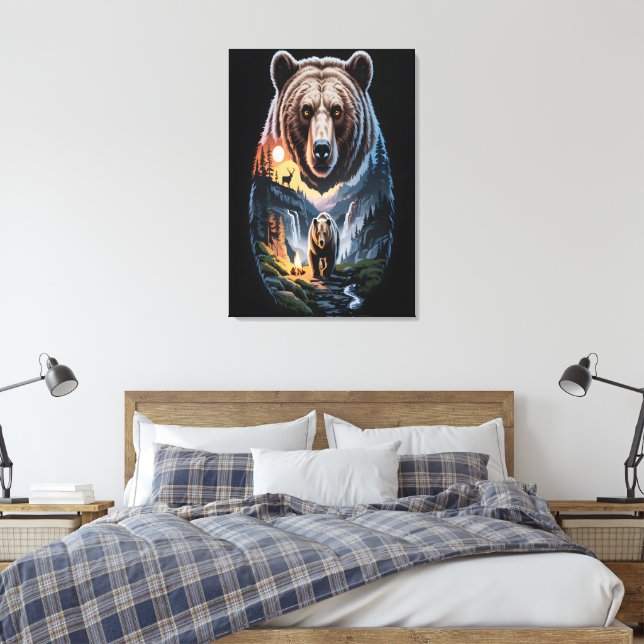 Zwei Bären im dunklen Wald 2 Leinwanddruck (Insitu (Schlafzimmer))