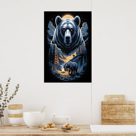 Zwei Bären im dunklen Wald 3 Poster