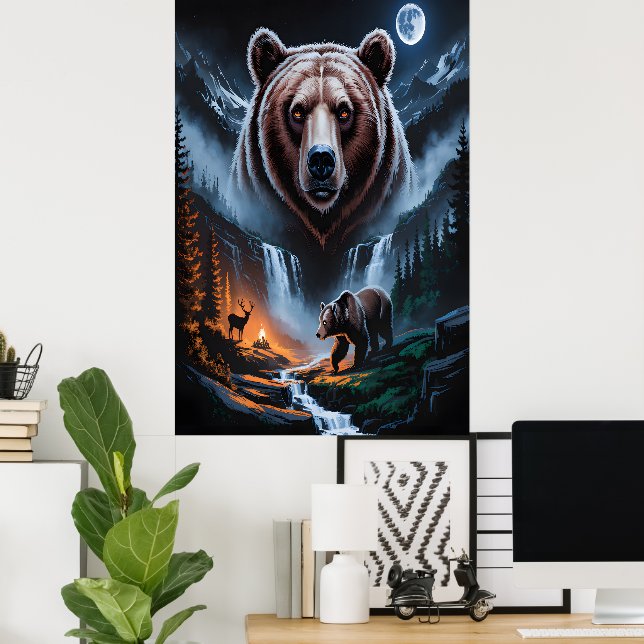 Zwei Bären im dunklen Wald 4 Poster (Heimbüro)