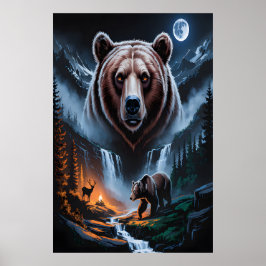 Zwei Bären im dunklen Wald 4 Poster