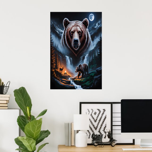 Zwei Bären im dunklen Wald 4 Poster (Heimbüro)