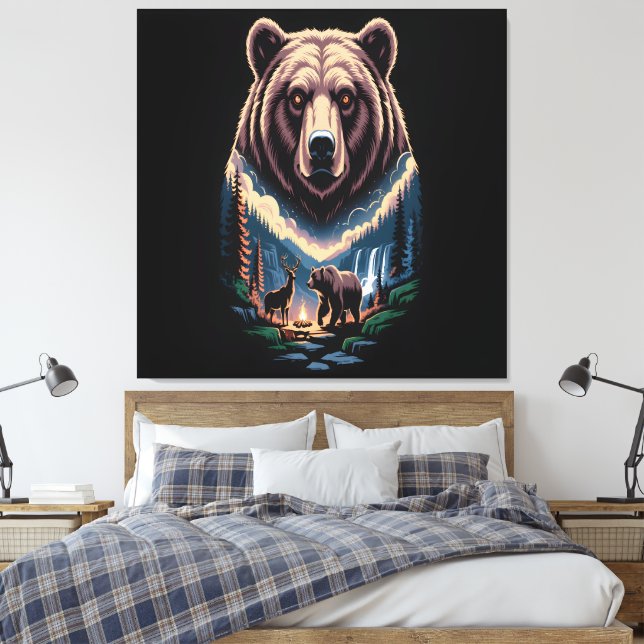 Zwei Bären im dunklen Wald Leinwanddruck (Insitu (Schlafzimmer))