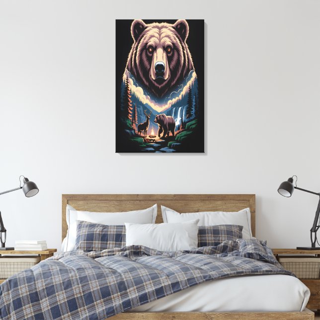 Zwei Bären im dunklen Wald Leinwanddruck (Insitu (Schlafzimmer))