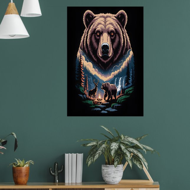 Zwei Bären im dunklen Wald Poster (Wohnzimmer 1)