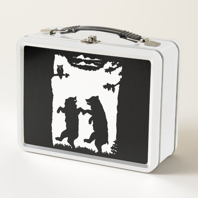 Zwei Bären tanzen in der Wald-Schale in Baumhütte  Metall Brotdose (Vorderseite)