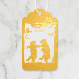 Zwei Bären tanzen unter Baumschüssel auf Zweig Geschenkanhänger