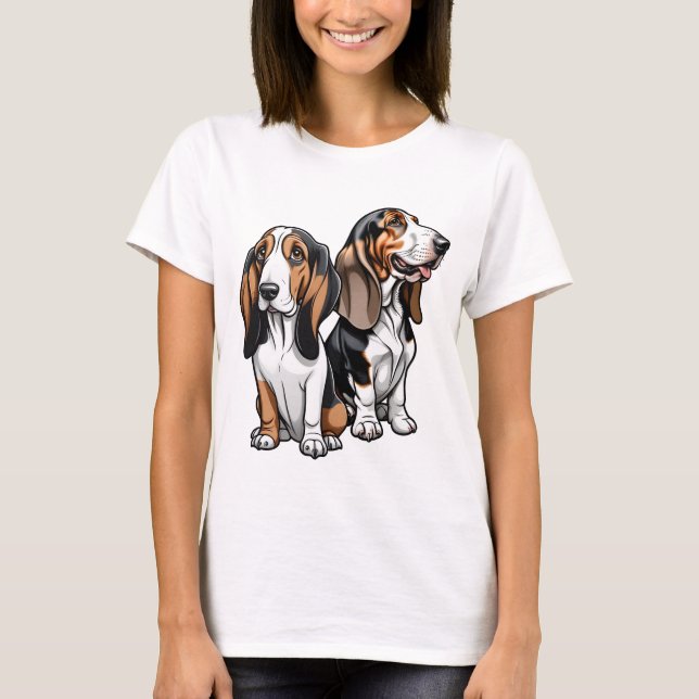 Zwei Basset Hounds T-Shirt (Vorderseite)