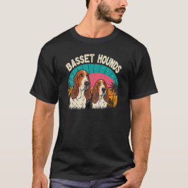 Zwei Basset Hunds Vintag Sunset Vibe T-Shirt