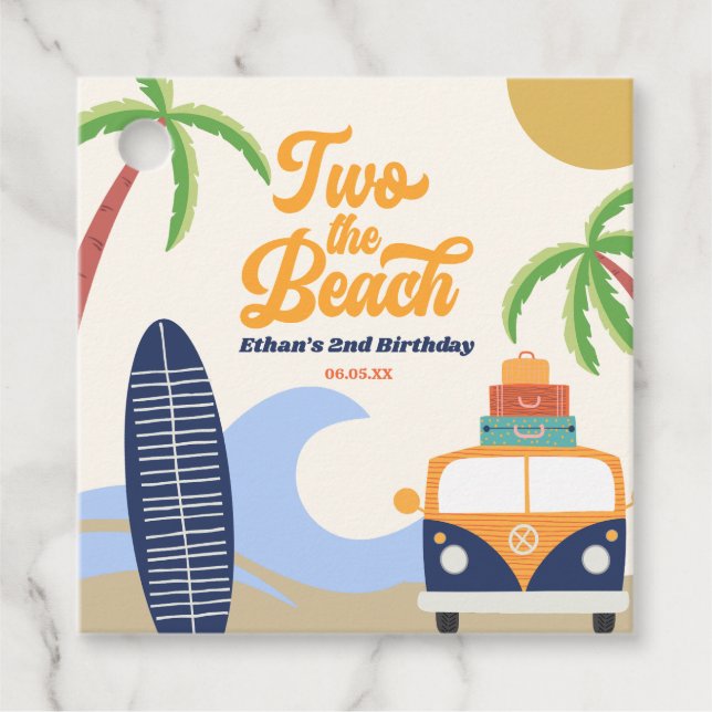 Zwei Beach Surf Board 2. Geburtstag Party Geschenkanhänger (Vorderseite)