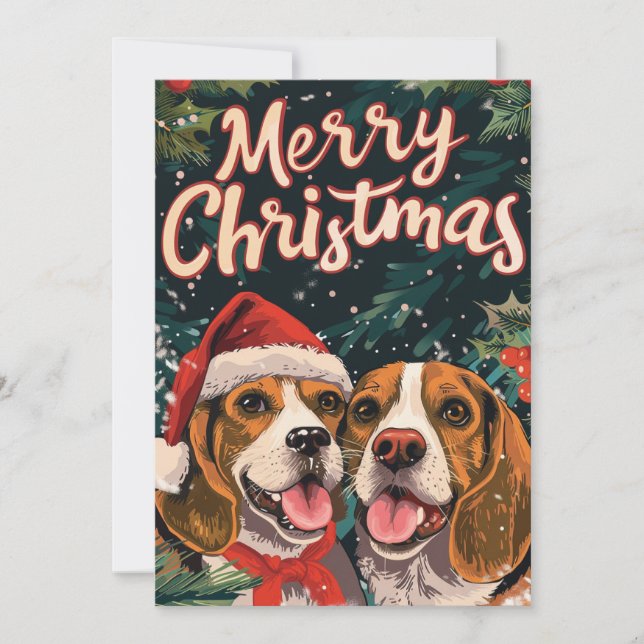 Zwei Beagle Frohe Weihnachten (Vorderseite)