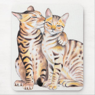 Zwei Bengalische Katzen Wasserfarben Kunst Mousepad