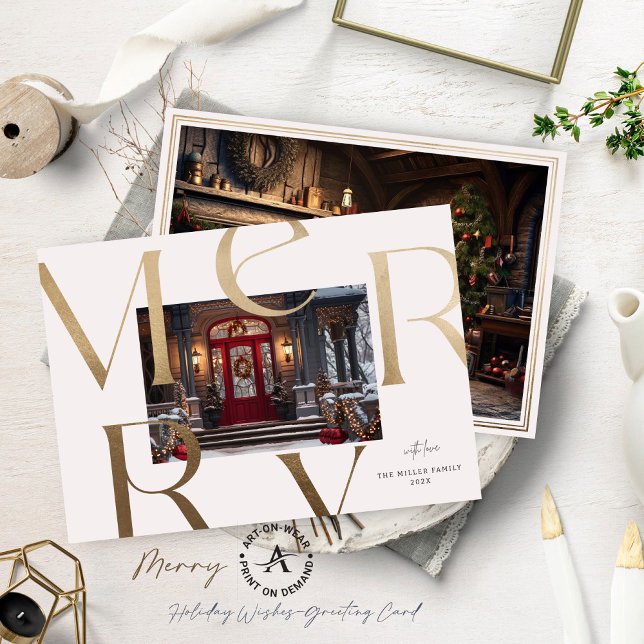 Zwei benutzerdefinierte Fotos Gold Merry Elegante  Einladung (Von Creator hochgeladen)