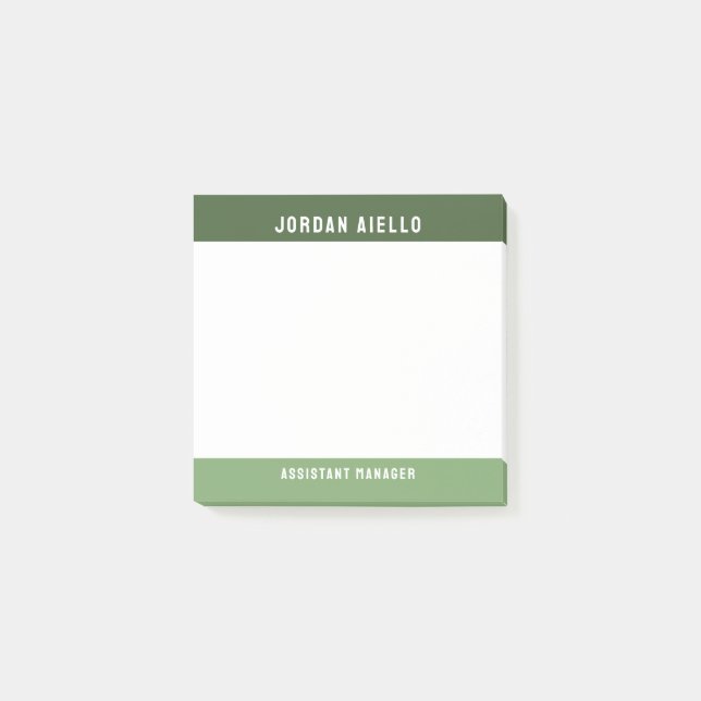 Zwei Bereiche mit grünem Namen und Titel Post-it Klebezettel (Vorderseite)