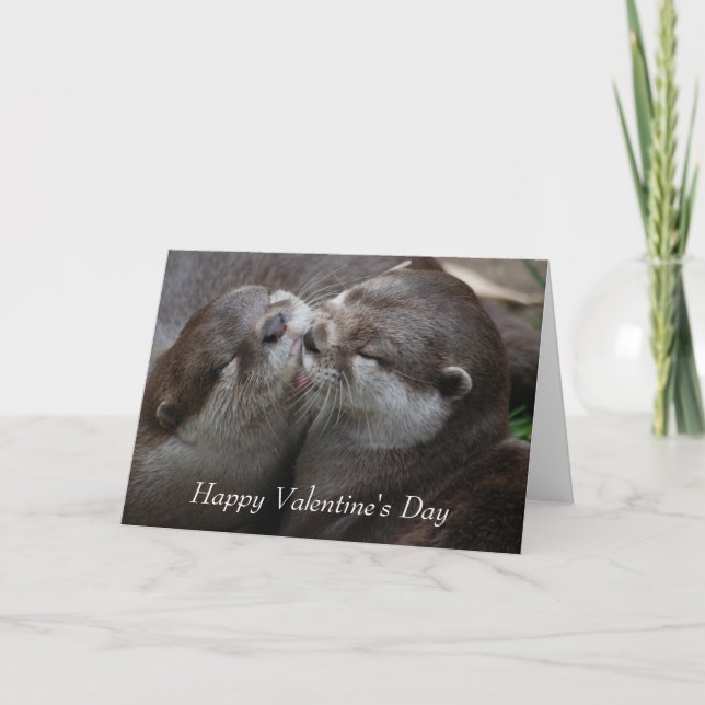 Zwei bewundernswerte Otters - Glücklicher Valentin Feiertagskarte (Vorderseite)