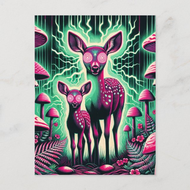 Zwei bezaubernde psychedelische Hirsche Postkarte (Vorderseite)