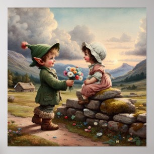 Zwei bezaubernde vintage Munchkins in Landkleidung Poster