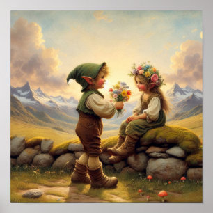 Zwei bezaubernde vintage Munchkins in Landkleidung Poster