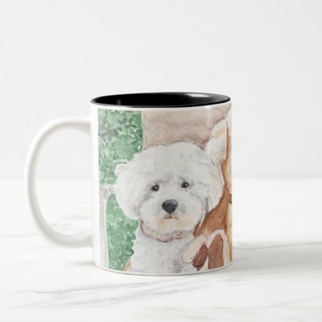 Zwei Bichons und ein Freund auf einer Tasse / Cup (Links)