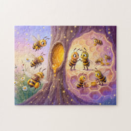 Zwei Bienen kehren mit Pollen in komischer Illustr Puzzle