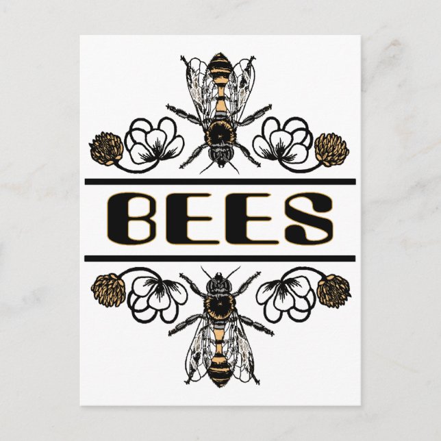 zwei Bienen mit Klee Trans1 Postkarte (Vorderseite)