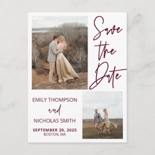 Zwei Bilder Save the Date Postkarte in Burgund