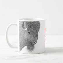 Zwei Bison mit kreativer Logo-Tasse
